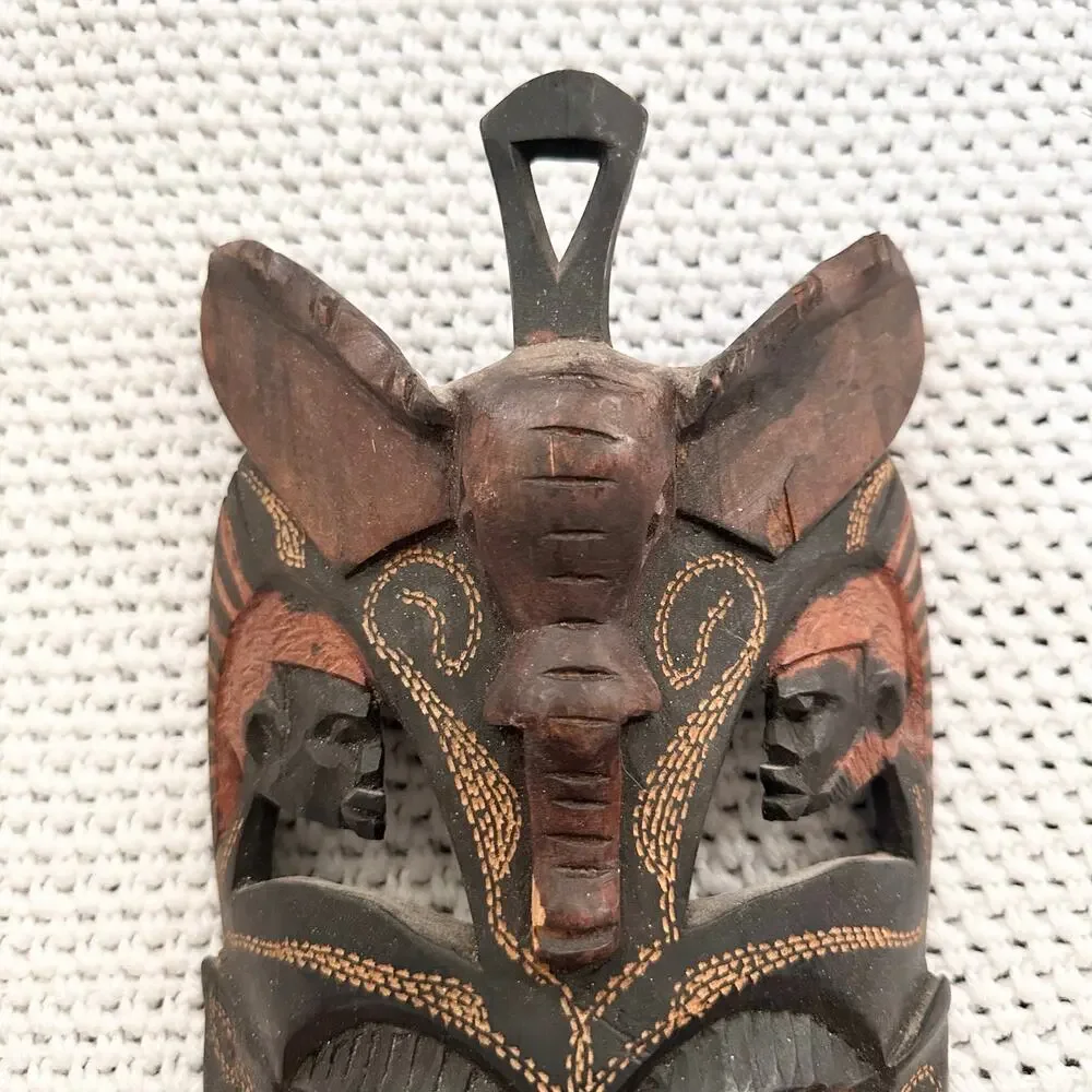 Vintage African Oceanic Hand Carved Ceremonial Tribal Mask Wall Decor Wooden